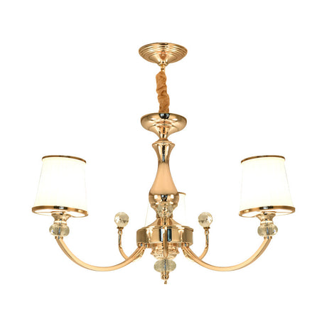 Modernist Opal Glass Cone Ceiling Pendant Chandelier - Chrome/Gold Curved Arm 3/6 Lights
