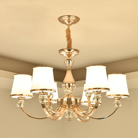 Modernist Opal Glass Cone Ceiling Pendant Chandelier - Chrome/Gold Curved Arm 3/6 Lights
