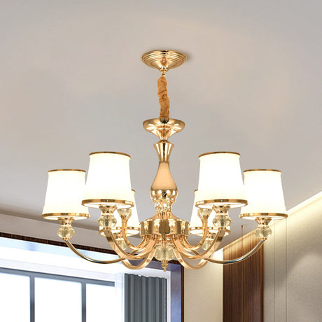 Modernist Opal Glass Cone Ceiling Pendant Chandelier - Chrome/Gold Curved Arm 3/6 Lights