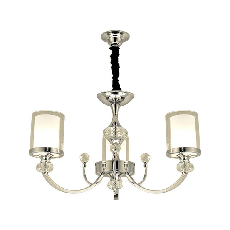 Dual-Layer Clear And Opal Glass Ceiling Lamp: 3-Head Minimalism Chandelier With Crystal Deco In