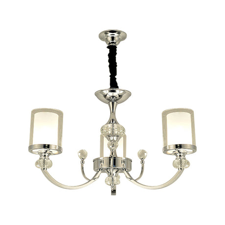 Dual-Layer Clear And Opal Glass Ceiling Lamp: 3-Head Minimalism Chandelier With Crystal Deco In
