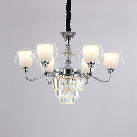 Layered Chandelier Minimalist Crystal Block Pendant - Chrome Ceiling Lighting With Clear Glass