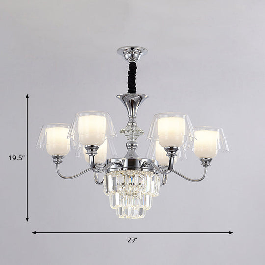 Layered Chandelier Minimalist Crystal Block Pendant - Chrome Ceiling Lighting With Clear Glass