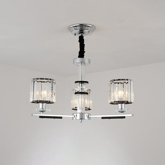 Minimalist Crystal Pendant Chandelier - 3 Heads Chrome Finish Dining Room Lighting