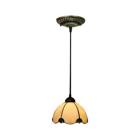 Hanging Tiffany Style Ceiling Light For Dining Room - White Glass Domed Fixture With Suspension 1