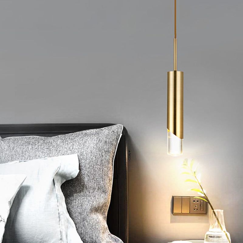 Modernist Metal Tubular Suspension Pendant Light: 1-Bulb Gold Ceiling Fixture For Bedroom
