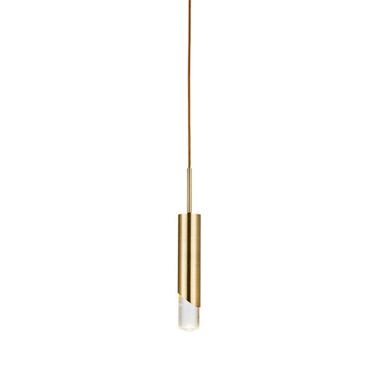 Modernist Metal Tubular Suspension Pendant Light: 1-Bulb Gold Ceiling Fixture For Bedroom