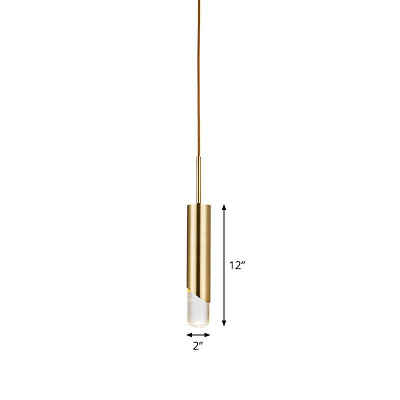 Modern Gold Metal Pendant Light For Bedroom - Tubular Suspension Design 1 Bulb