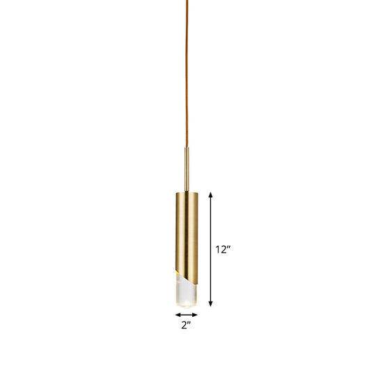 Modern Gold Metal Pendant Light For Bedroom - Tubular Suspension Design 1 Bulb