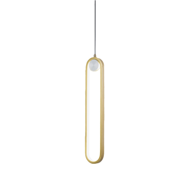 Gold Metal Led Bedroom Hanging Light Kit - Simplicity Elliptical Pendant Lamp With Warm/White