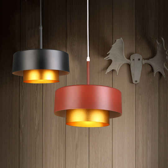Modern Metal Drum Suspension Lamp With Acrylic Diffuser - Stylish Ceiling Pendant Light Black/Brown