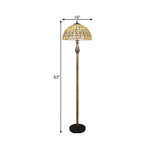 Beige Tiffany Shell Floor Reading Light - 2 Lights Blossom Pattern