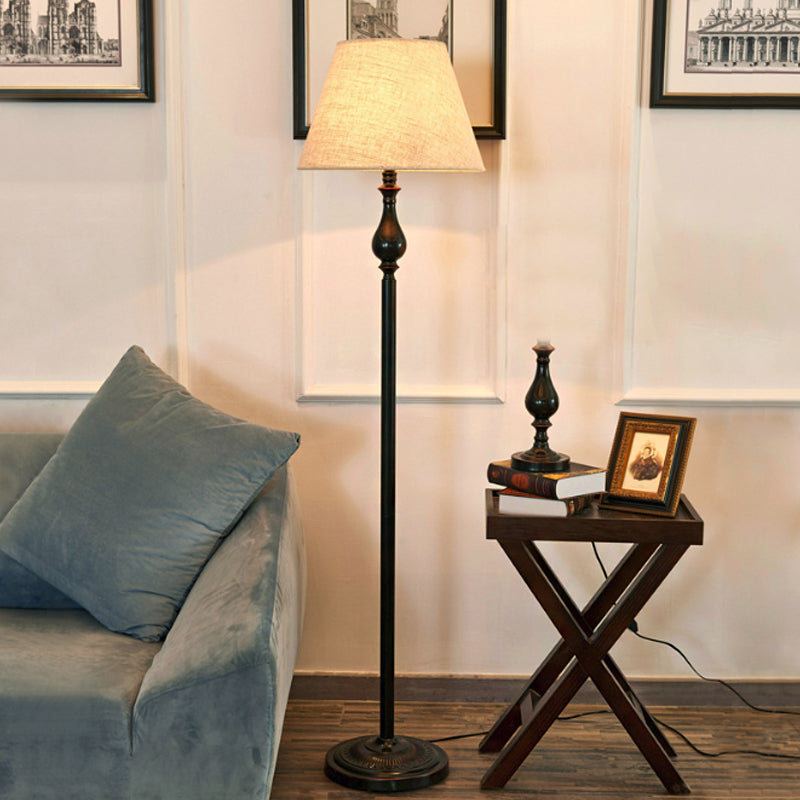 Vintage Barrel Fabric Standing Lamp With 1 Bulb - Apricot Floor Lighting For Drawing Room