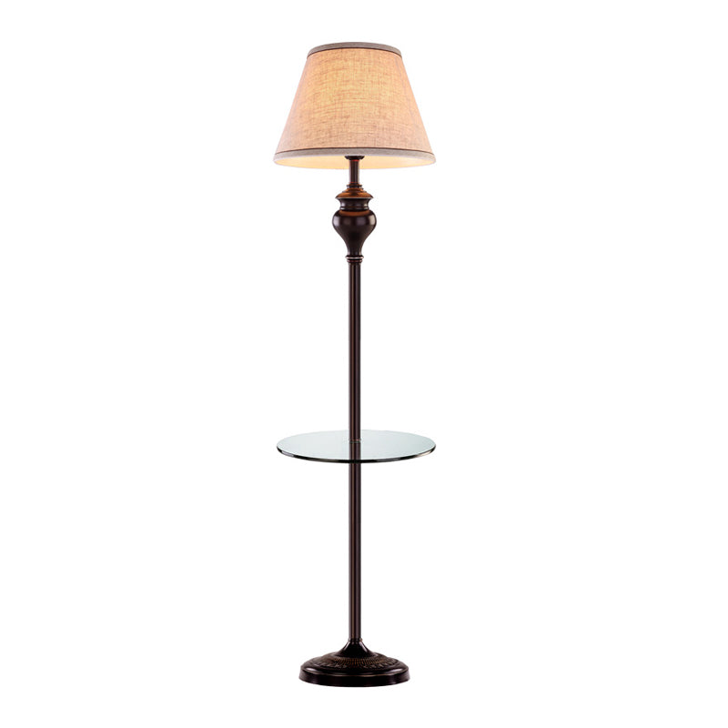 Traditional Conic Floor Lamp With Fabric Shade - Apricot