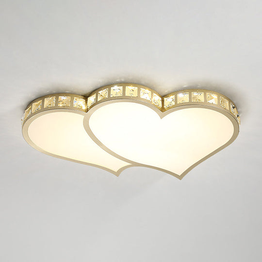 Contemporary Crystal Block Flush Mount Lighting Fixture With Gold Led Loving Heart