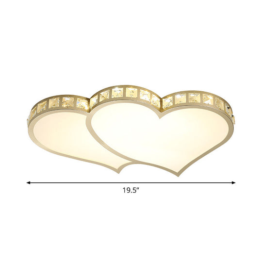 Contemporary Crystal Block Flush Mount Lighting Fixture With Gold Led Loving Heart