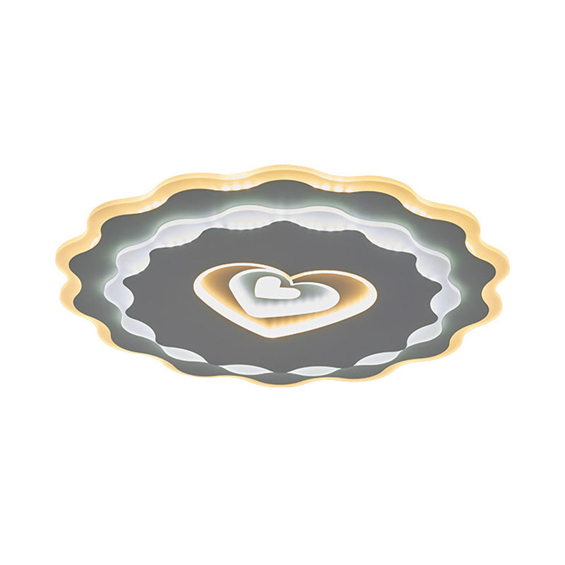 Nordic White Led Flush Mount Ceiling Light With Heart - Shaped Acrylic Shade