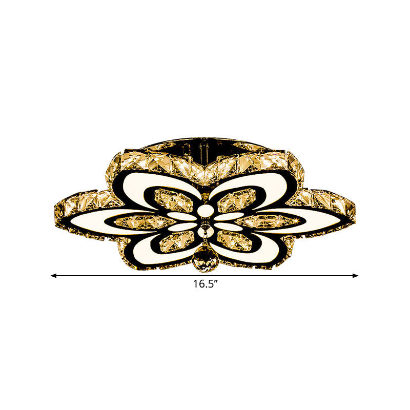 Simplicity Led Crystal Block Semi Flush Light - Chrome Ceiling Fixture (Large/Small Sizes)