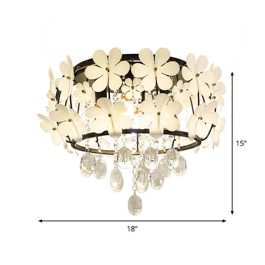 Modernist Crystal Flush Mount Light With Flower Decor - Black Ceiling Lamp