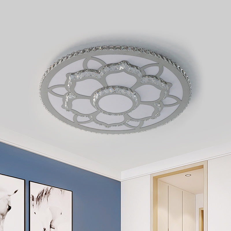 Modern Lotus Flush Mount Crystal Led Ceiling Light In Warm/White Stainless Steel Stainless-Steel /