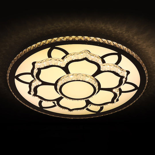 Modern Lotus Flush Mount Crystal Led Ceiling Light In Warm/White Stainless Steel