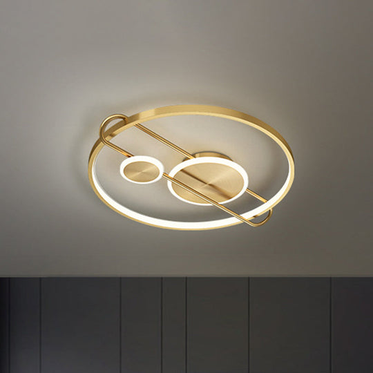 18’/22’ Wide Circular Led Flush Mount Bedroom Light With Minimalist Metal Design - Gold