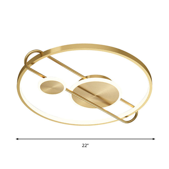 18’/22’ Wide Circular Led Flush Mount Bedroom Light With Minimalist Metal Design - Gold