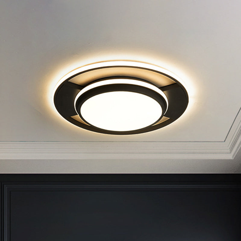 Modern Black Metal Led Bedroom Ceiling Light - 16.5’/20.5’ Round Flush Mount Fixture / 16.5’