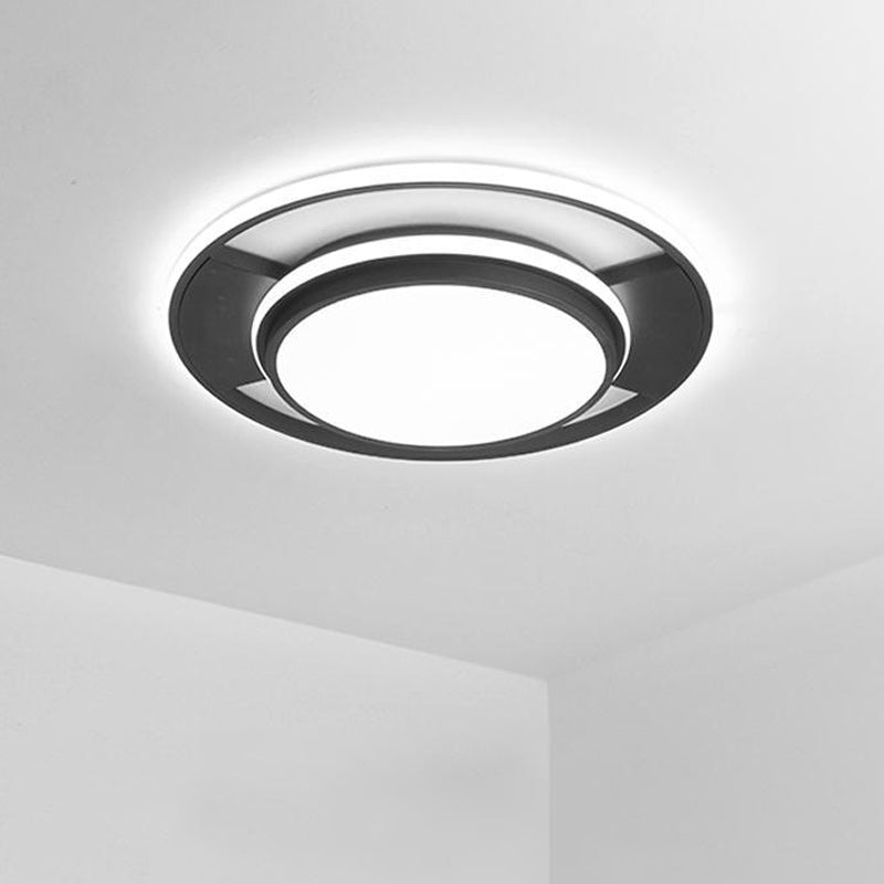 Modern Black Metal Led Bedroom Ceiling Light - 16.5’/20.5’ Round Flush Mount Fixture