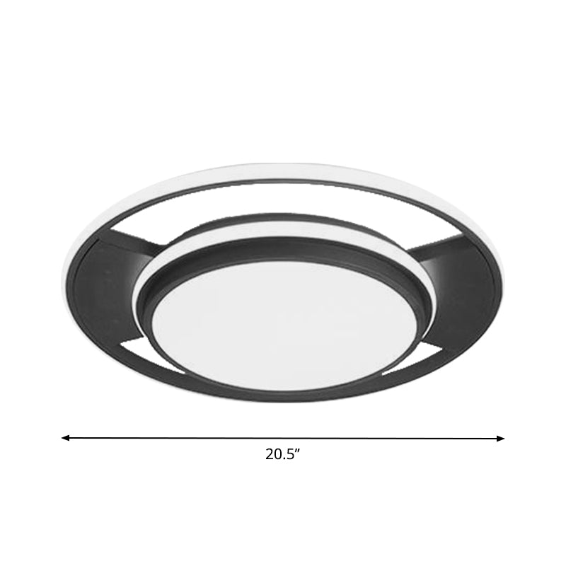 Modern Black Metal Led Bedroom Ceiling Light - 16.5’/20.5’ Round Flush Mount Fixture
