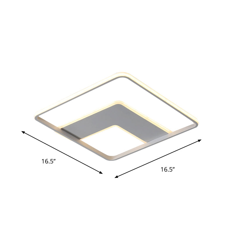 Nordic Square Flush Mount Acrylic Led Bedroom Lighting In White - 16.5/20.5 Width