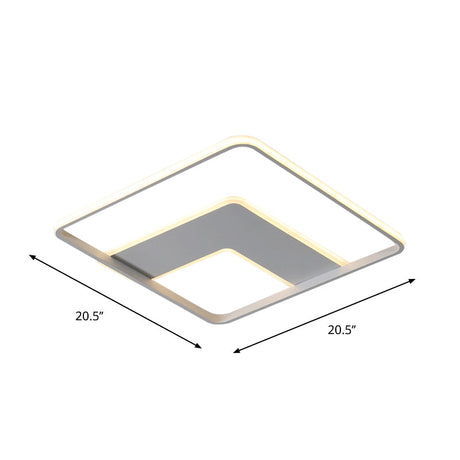 Nordic Square Flush Mount Acrylic Led Bedroom Lighting In White - 16.5/20.5 Width