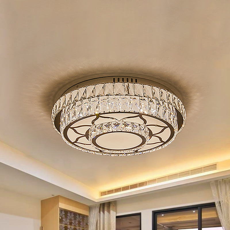 Modernist Chrome Led Ceiling Lamp With Beveled Crystal For Sleeping Room