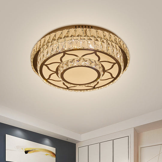 Modernist Chrome Led Ceiling Lamp With Beveled Crystal For Sleeping Room