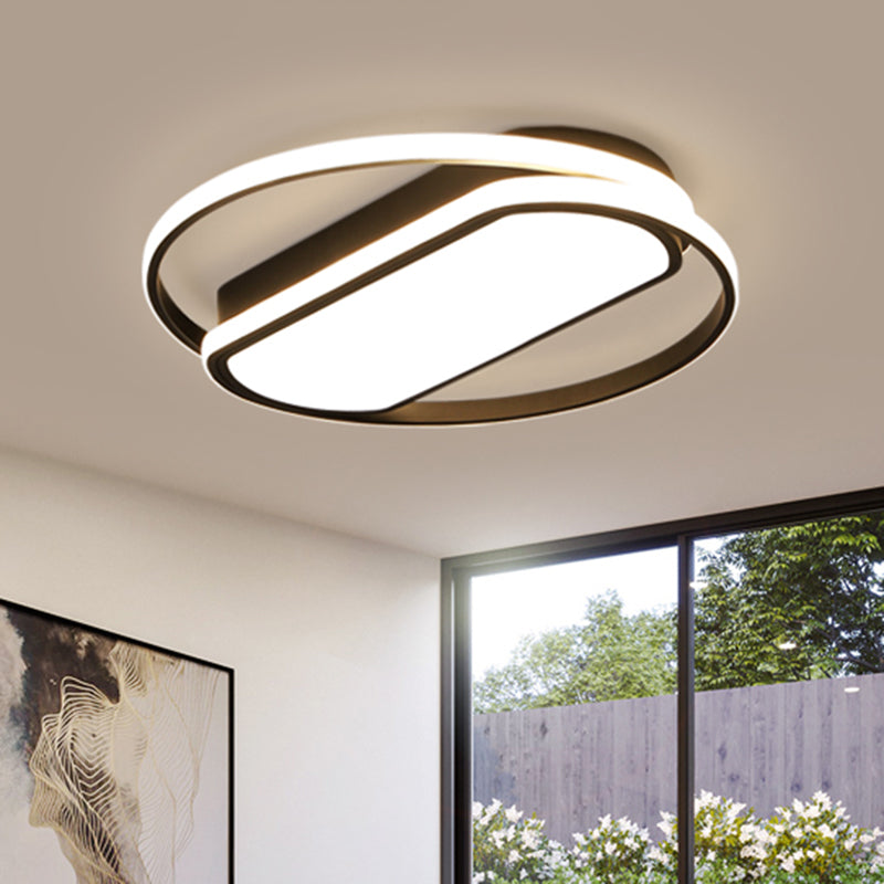 Contemporary Led Acrylic Flush Mount Lighting Black Ring And Rectangle Design