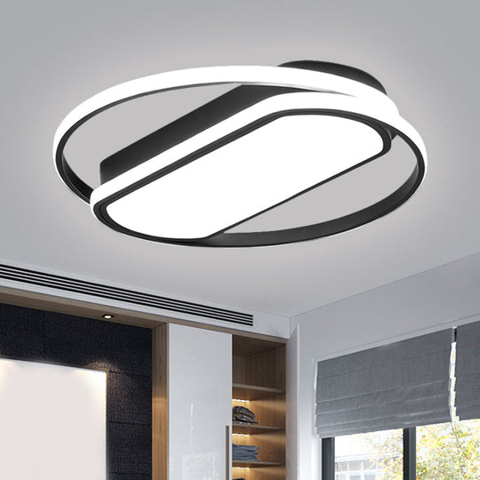 Contemporary Led Acrylic Flush Mount Lighting Black Ring And Rectangle Design
