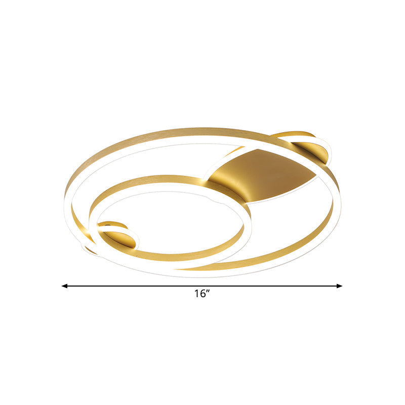 Contemporary Gold Led Flush Mount Bedroom Lighting - 16’/19.5’ Wide Ring Acrylic Shade In