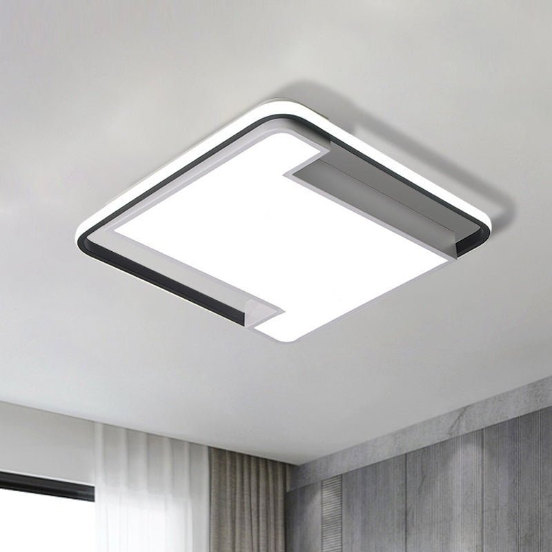 Modern Geometry Led Flush Fixture - 18’/22’ Width Black/White Acrylic Bedroom Lighting