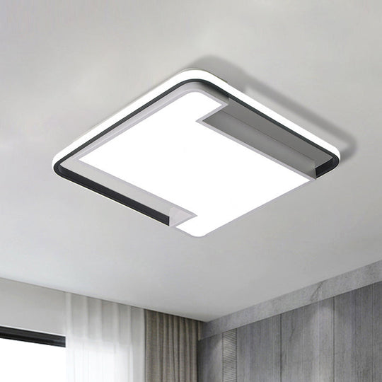 Modern Geometry Led Flush Fixture - 18’/22’ Width Black/White Acrylic Bedroom Lighting