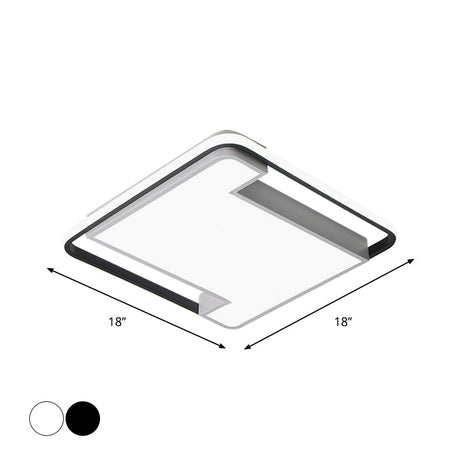 Modern Geometry Led Flush Fixture - 18/22 Width Black/White Acrylic Bedroom Lighting
