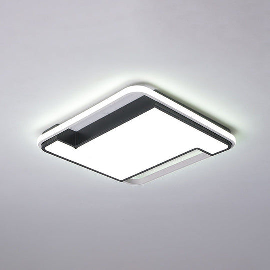 Modern Geometry Led Flush Fixture - 18’/22’ Width Black/White Acrylic Bedroom Lighting