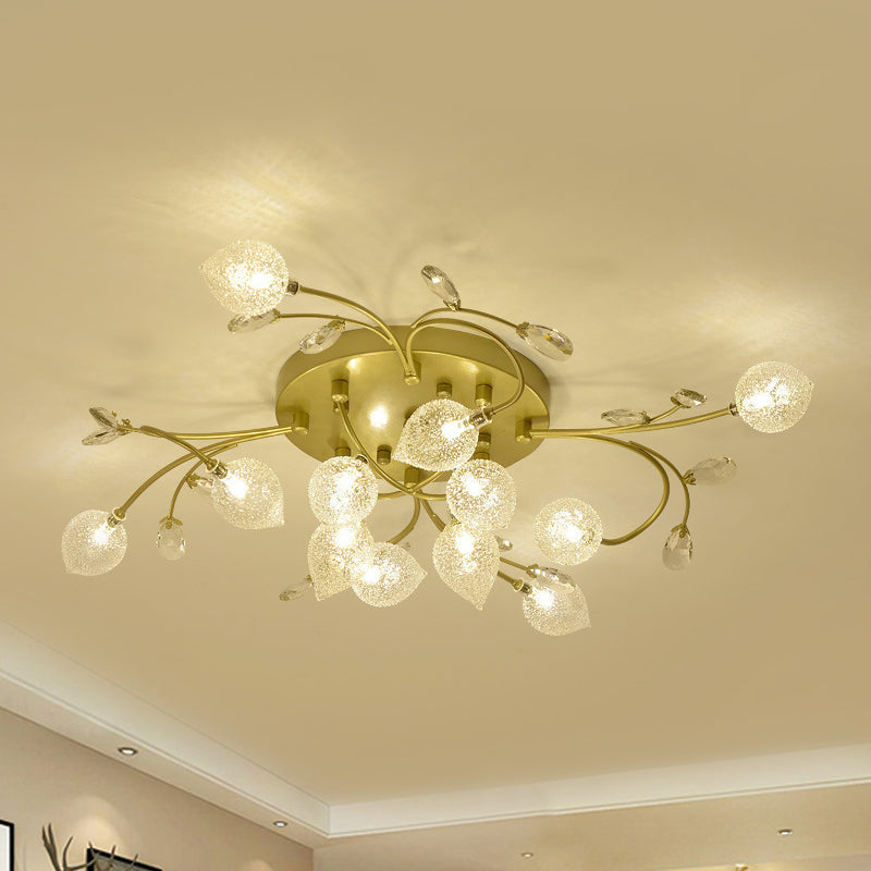 Rustic Clear Glass Sputnik Semi Flush Light With Crystal Deco - Black/Gold Finish 12 / Gold