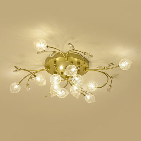 Sputnik Rustic Clear Glass Semi Flush Ceiling Light With Crystal Deco - 8/12-Head Black/Gold