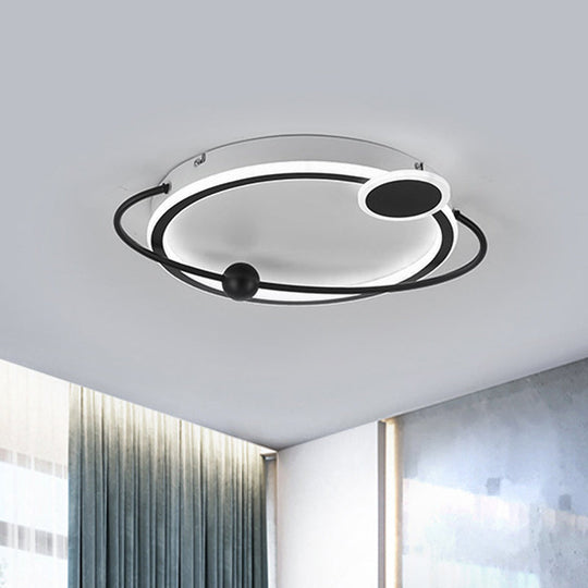 19’/23.5’ Modern Metallic Led Flush Mount Lamp In Black With Warm/White Light