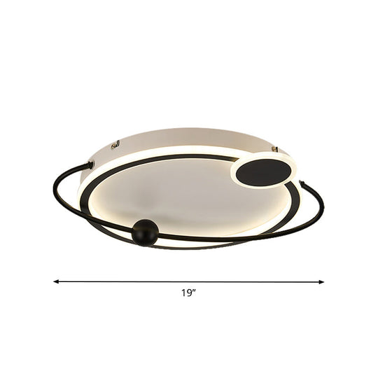 19’/23.5’ Modern Metallic Led Flush Mount Lamp In Black With Warm/White Light
