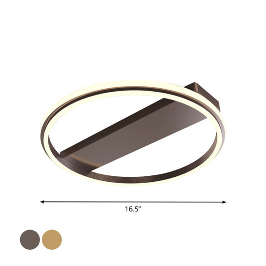 Nordic Style Metal Ringed Led Flush Ceiling Light - Gold/Coffee Finish 16.5’/20.5’ Width