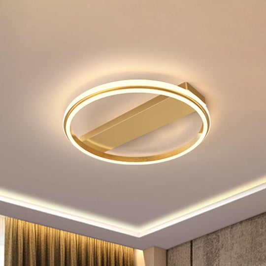 Nordic Style Metal Ringed Led Flush Ceiling Light - Gold/Coffee Finish 16.5’/20.5’ Width
