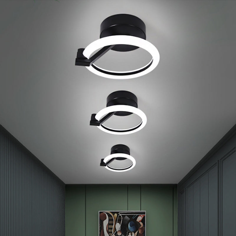Circular Semi Flush Mount Minimalist Metal Led Light Fixture - Black/Gold (Warm/White Light) Black