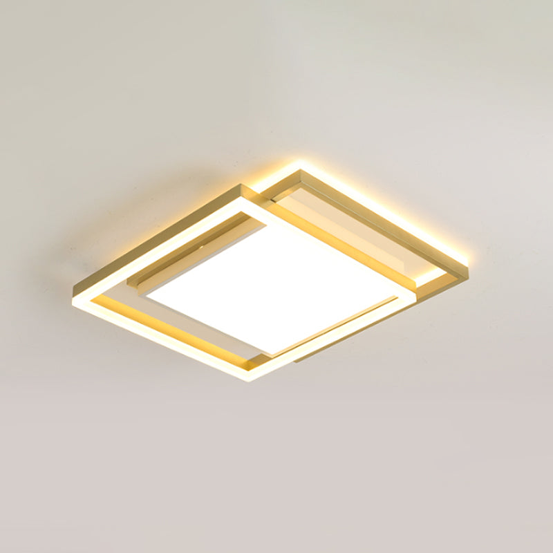 16’/19.5’ Gold Square Ceiling Flush Mount Led Metallic Flushmount Lighting Warm/White Light