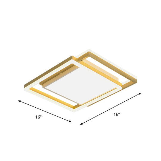 16’/19.5’ Gold Square Ceiling Flush Mount Led Metallic Flushmount Lighting Warm/White Light